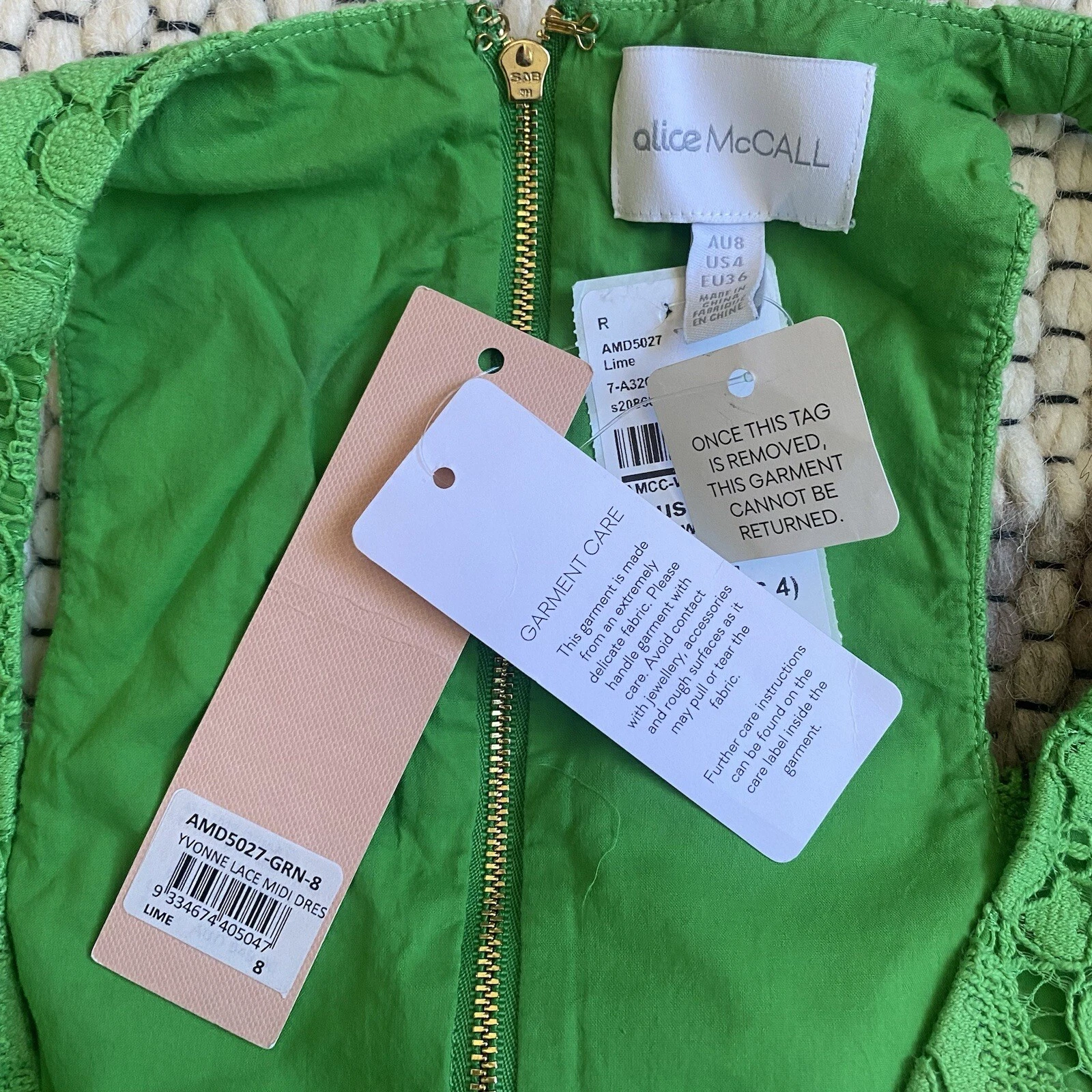 PALM ANGELS NUOVISSIMO abito midi Alice $469 McCall Yvonne pizzo lime taglia US 4 nuovo con etichette