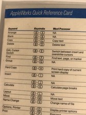 AppleWorks quick reference card for Apple II computer, Laminated Good Condition