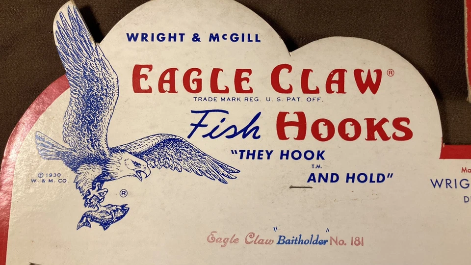 2 tarjetas de exhibición de anzuelos de pesca ferretería tienda cebo garra de águila vintage Foto 4 de 4