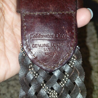 Coldwater Creek Size Medium Brown Leather & Silver Metal Woven Thick Belt Coldwater Creek Size Medium Brown Leather & Silver Metal  main image 3