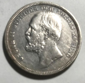 elf Sweden 1 Krona 1890 EB  Silver  Oscar II
