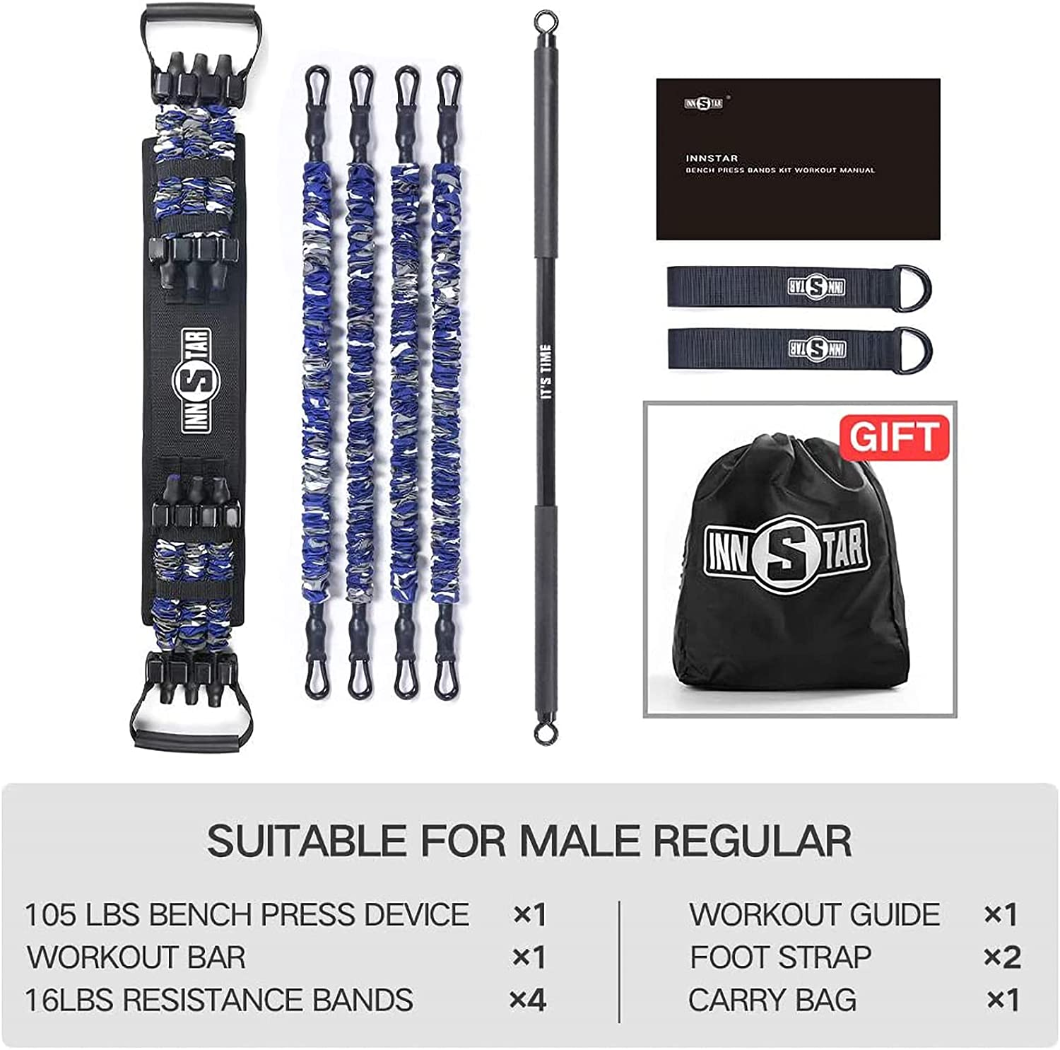 Innstar Resistance Bands Bar Set Bench up to 200LB Home Yoga Pilates