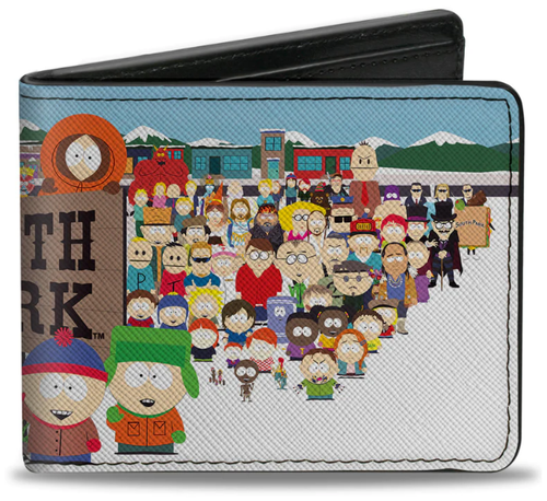Cartera plegable con hebilla y hebilla para pose grupal de personajes de título de South Park
