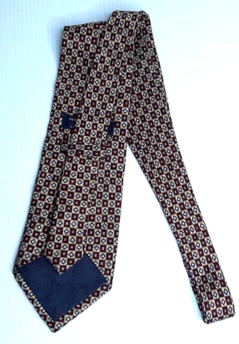 Cravatta Rountree & Yorke 100% seta marrone oro blu motivo geometrico - Foto 3 di 10