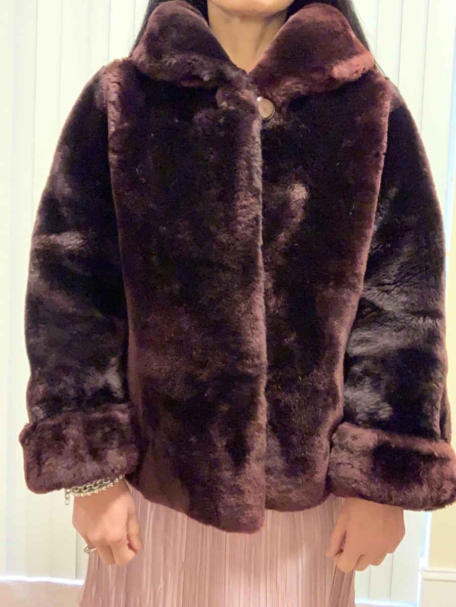 Women Vintage Mouton Short Brown Fur coat | eBay