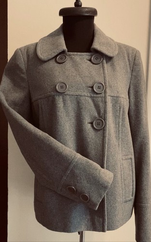 Gray Wool Pea-Coat Sz 8. Designer 