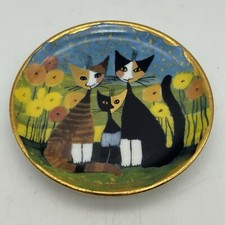 Piatto firmato Goebel miniatura R Wachtmeister gatti fiori piatto portagioie floreale 4"