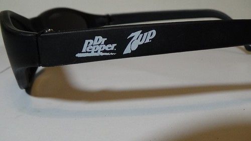 Dr Pepper 7Up Black Plastic Sunglasses Blue Mirror Tint Soda Cola Advertising - Picture 3 of 5
