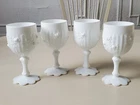 Vintage Fenton White Milk Glass Rose Buds Pattern Goblets. Lot Of 4