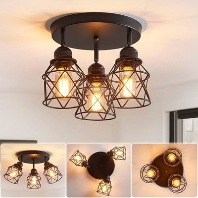E27 Küchen Leuchten Deckenhalterung Landhaus Metall Käfig Deckenlampe Deko