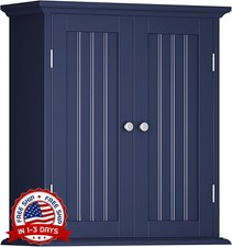 Mueble de ba o de pared con 2 puertas y estantes ajustables Azul marino NEW US