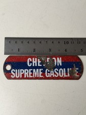 Chevron Supreme Gasoline Gas Pump Tag Metal Vintage 5" Worn