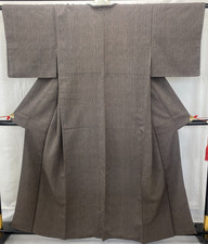 Japanese Vintage Kimono Silk Brown Tumugi Traditional Authentic Length 61 in