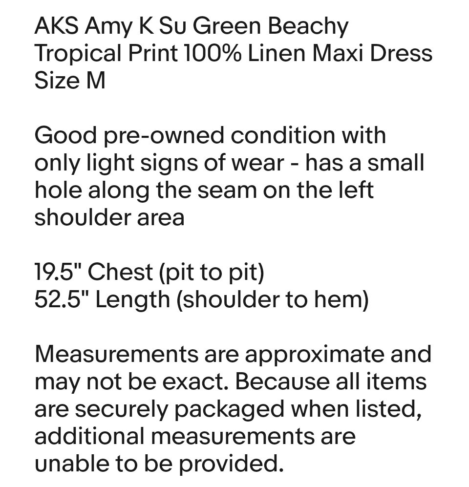 AKS Amy K Su Green Beachy Tropical Print 100% Linen Maxi Dress Size M