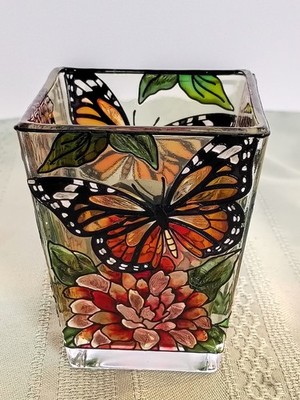 AMIA Vintage Hand Painted Stained Glass Candle Votive Holder Denver Colorado 