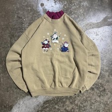 Vintage Cream and burgundy snowman Christmas crewneck Size Large Made In USA