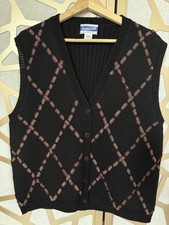 Vintage Pendleton Sweater Vest Large Black 100 Virgin Wool Tartan Plaid Ribbon