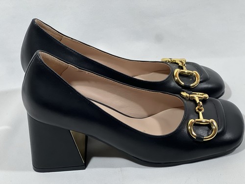 Gucci Baby Horsebit Pumps schwarz Leder mittelhoher Blockabsatz eckige Zehenpartie EU 37 US 7 - Bild 13 von 24