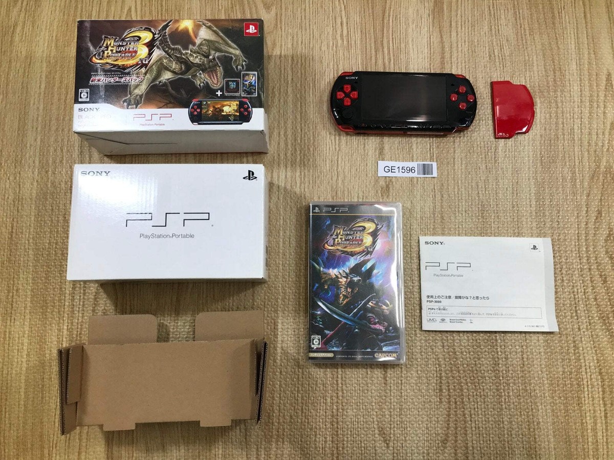 PSP-3000 BLACK & RED Console Boxed Japan - Tested Working GE1596