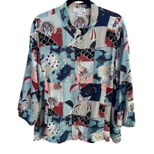 Citron Santa Monica Silk Asian Kimono Mandarin Collar Womens Button-Up Tunic 1X