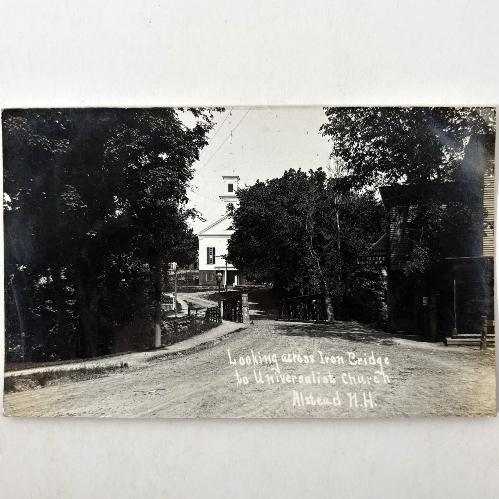 RPPC Alstead NH Universalist Church Iron Bridge Antique New Hampshire Postcard
