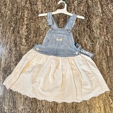 OSHKOSH B  GOSH Dress Girls 4T Overall Vestbak Denim White Eyelet Skirt Vintage