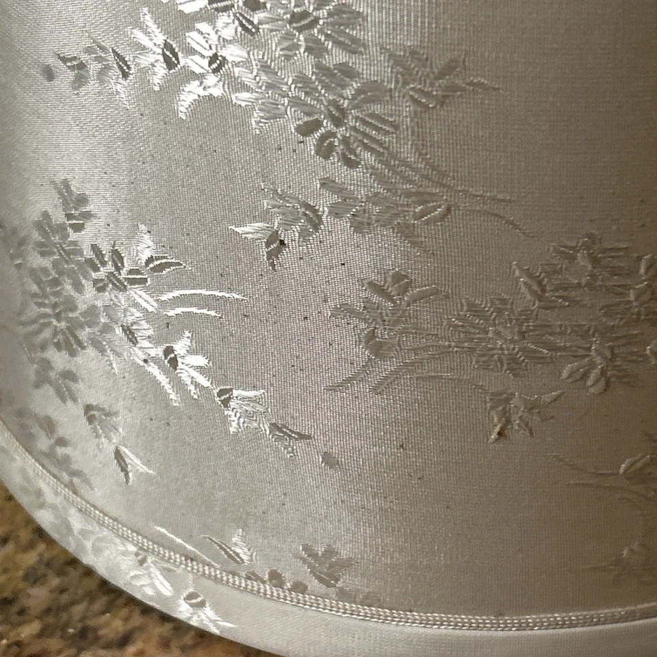Vintage Off White Lamp Shade Floral Silk Over Hard Paper Drum 7x9x8 + Harp - Image 3 of 4