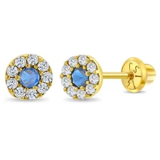 14k Gold CZ Burst Kids / Children's / Girls Earrings Safety Screw Back