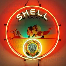 Shell Gasoline Neon Sign Lamp Glass Gas Station Store Garage Wall Decor 18x18