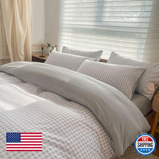 NSNLGSGC Light Gray Gingham Twin Comforter Set, Grid Bedding Comforter