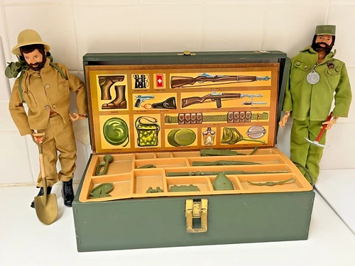 2 GI JOE DOLLS 1970s Adventure Team Commander & Mummy's Tomb w Box & Accessories
