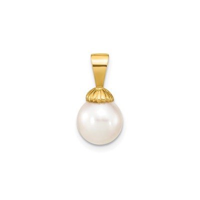 14k Yellow Gold Pearl Pendant for Women White Cultured Shell Cap Bridal Jewelry