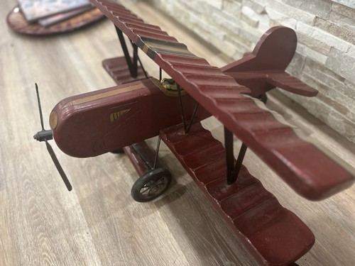 Red Baron Vintage Large Wooden Bi-plane Military Hanging Pilot