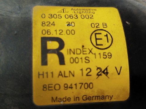 0305063002 nebelscheinwerfer rechts AUDI A4 BERLINA 8E 1.9 TDI 2000 465200