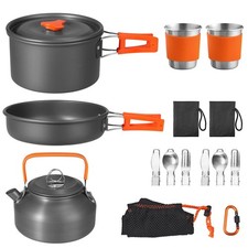 17PCS Camping Cooking Set, Non-Stick Lightweight Camping Pots and Pans Set wi...