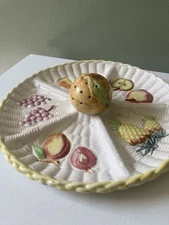 Vintage Ceramic Divided Serving Dish Hors d’ Oeuvres w/Toothpick Holder~Japan