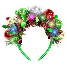 1 PCS Christmas LED Headband Green Light Up Xmas Ball Headwear Party Band
