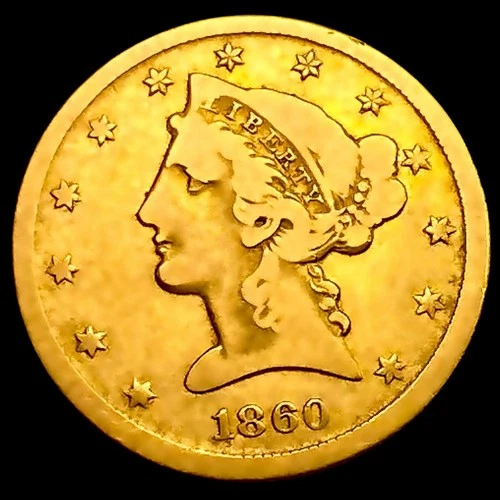 1860-D $5 Gold Half Eagle Coin NEARLY UNCIRCULATED