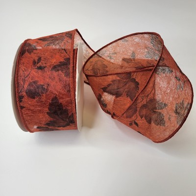 Falling Leaves Sheer Textured Wired Ribbon, 2.5  wide, 10 yards