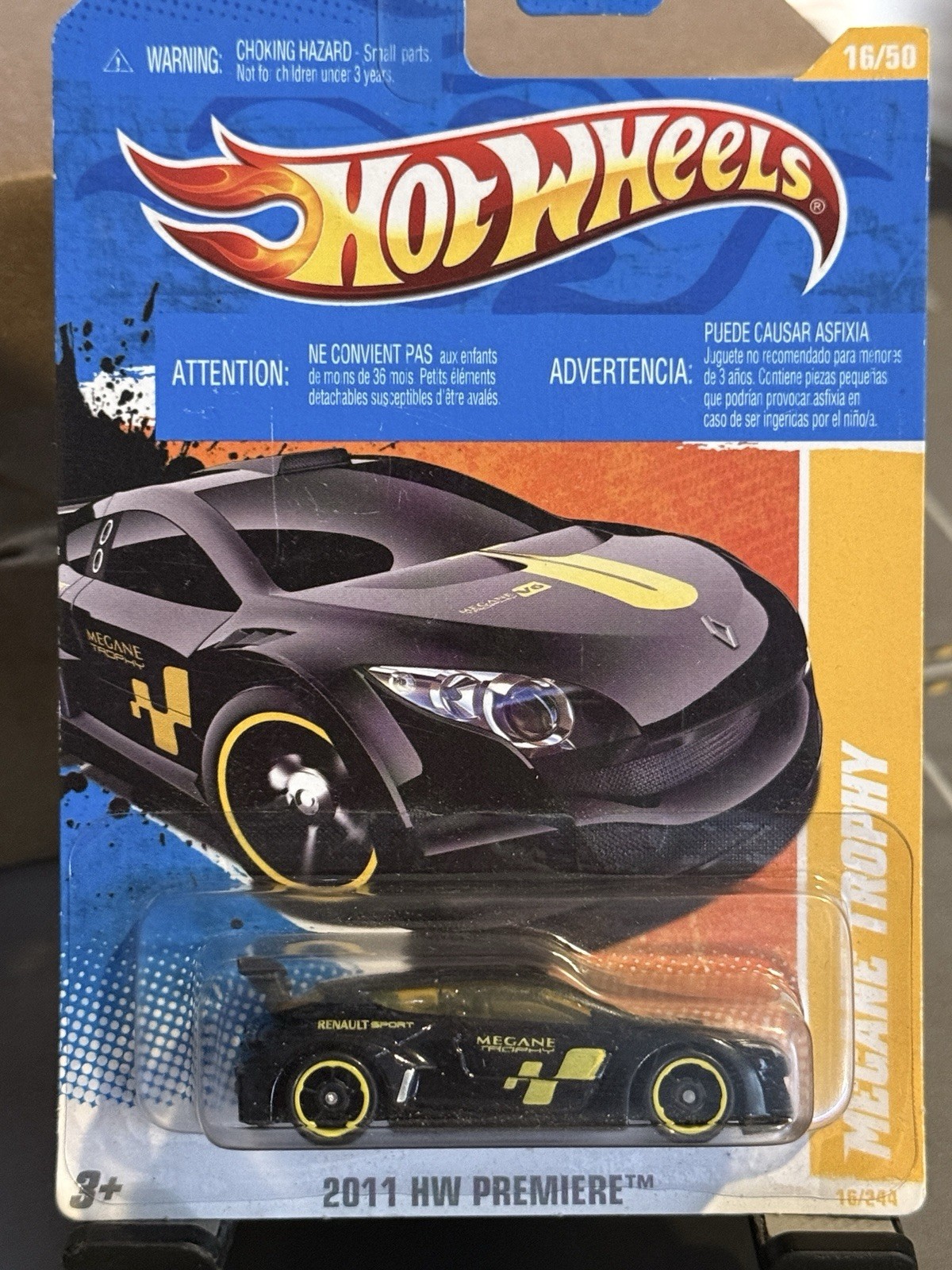 2011 Hot Wheels MEGANE TROPHY #16 Premiere black & yellow rims oh5 New Models