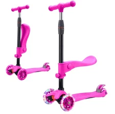 Kids Kick Scooter, LED Lighted Wheels 3 Adjustable Height Handlebars, SEAT brake