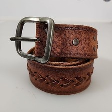 Leather Tooled Belt Braided Leather Metal Buckle Western Bohemian Boho 34 W