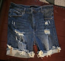 Risen Women s Distressed High Rise Cuffed Denim Shorts Medium Wash Blue 1XL