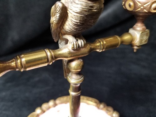 Antique Footed Bronze Pin Tray With Perched Cockatoo Candelabra RARE! - Picture 7 of 16