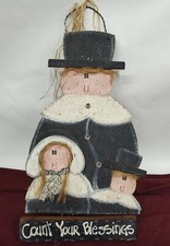 Thanksgiving Hand Painted Wooden Sign Wall Hanging Pilgrims Count Your Blessings