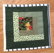 Quilted Table Topper/ Wall decoration green, red 12 x11 new, liner on the back