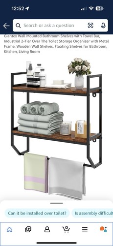 Étagère de Rangement à 2 Niveaux pour Salle de Bain, Étagère de Rangement Murale avec Porte-Serviettes