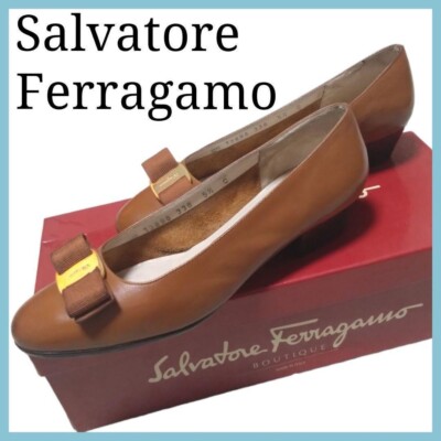 Salvatore Ferragamo Vara Bow Pumps Low Heels Brown Size