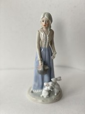 Figure in Porcelain Woman with Bannies Vintage Korea