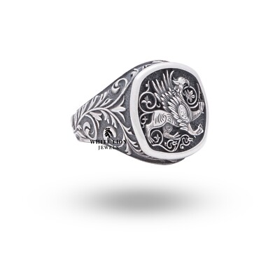 Kombo Gryphon Löwe Griffin Mythisch Kreatur Tier 925 Silber Ring & Anhänger